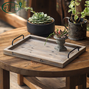 Bandeja rectangular de madera de cedro vintage, 2 piezas, bandejas decorativas rústicas para decoración del hogar - Product Image 2