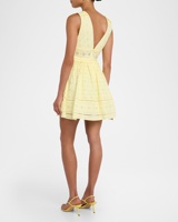 Robe de soirée trapèze jaune en coton brodé, col en V profond, dos nu, bretelles fines, mini, personnalisée en usine, écologique, pour femme