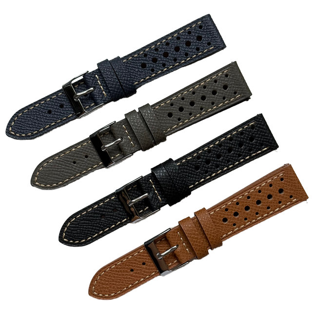 High Quality Brown Black Flat Texture Waterproof Easy Release Leather Watch Bands Breathable Feature Watch Straps