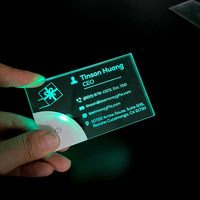 Carte de visite personnalisée en acrylique de qualité supérieure avec lumière LED optique, gravée au laser, bords multicolores néon lumineux pour