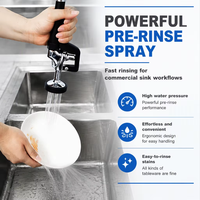 Robinet de cuisine professionnel classique en acier inoxydable 304 avec tuyau intégré et pré-évier en laiton, double poignée, chrome poli, extractible, 2 trous, pour usage alimentaire