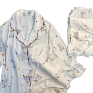 <span class=keywords><strong>Satin</strong></span> soie chemise de nuit pyjamas pyjamas mujer filles vêtements de nuit 3 pièces ensembles de luxe femme pyjamas pour femmes ensemble - Product Image 5