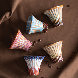 Hot Selling Vertical Striped Ceramic Espresso Coffee Cup Kiln Glazed Porcelain Tea Cup - Product Image 2