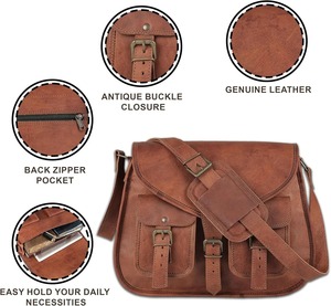 Vintage Style <b>Medium</b> Size Genuine Leather Waterproof Lightweight Crossbody Bag Adjustable Sling Strap Large Capacity Casual bag - Product Image 5