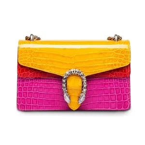 Sacメインファムラグジュアリーデザイナー本物のクロコダイルアリゲータースキンレザーレディース女性スリングクロスボディチェーン財布バッグハンドバッグ