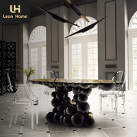 Ensemble de table à manger de luxe, meubles de salle à manger en acier inoxydable, design boule ovale noir