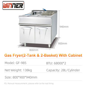 Friggitrice Professionale a Gas in Acciaio Inox per Ristoranti Fast Food, 68000*2BTU, per Patatine Fritte e Pollo - Product Image 3