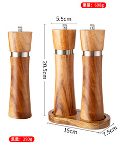 Moulin à poivre et moulin à sel manuel de 8 ''noyau en céramique réglable fournitures de cuisine à domicile bois d'acacia pierre métal pour poivrons sel - Product Image 6