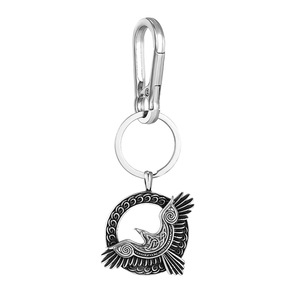 Porte-clés corbeau viking nordique en alliage de zinc, design ailes en relief bicolore, pendentif cadeau, accessoire unisexe - Product Image 3