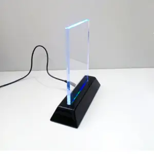 Red wood edge lit led light stand for 5" 2D crystal or acrylic display