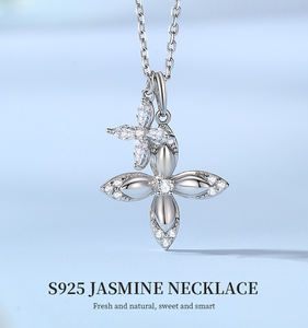 महिलाओं के लिए आइस हाई ज्रकॉन हार, चार पत्ती क्लैवर डबल पेलेंट s925 स्टर्लिंग सिल्वर नेकलेस - Product Image 1