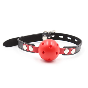 Bâillon à boule rigide en cuir noir et rouge avec clip de verrouillage, jouet alternatif pour la passion, jouet de flirt, jouet de bondage oral - Product Image 1