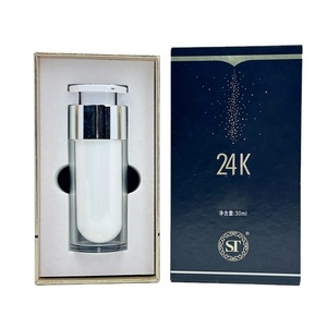 Custom <b>Box</b> Size120ml 60ml 1oz 2oz <b>White</b> Vacuum Emulsion Bottle Plastic Bottle With Black Paper <b>Box</b> Package - Product Image 1