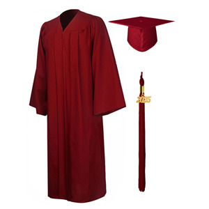 Batas de verano Unisex personalizadas de fábrica, vestido y gorra de graduación de tela mate roja para estudiantes de secundaria, solteros universitarios, adultos - Product Image 1