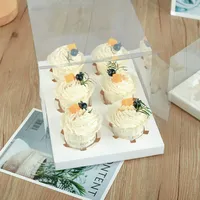 Boîte à cupcakes de luxe pour desserts et snacks, en carton ivoire transparent, avec pelliculage mat, 2/4/6/12 emplacements, avec fenêtre transparente