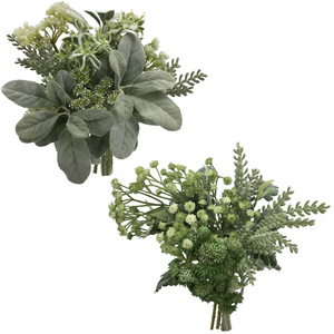 Ramo de Flores Artificiales de Bambú Acuático de 15 Pulgadas con 9 Hojas Blancas, 1 Hoja de Limón, 3 Frutos Peludos y 3-4 Ramas - Product Image 1