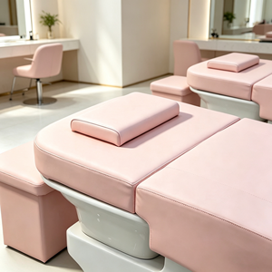Fauteuil de lavage de cheveux en similicuir PU avec tabouret assorti et bac en céramique - Product Image 3