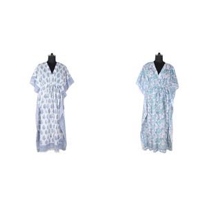 Venta al por mayor de talla grande árabe Dubai Abaya Kaftan vestido 2025 bloque de mano impreso 100% algodón Maxi noche transpirable - Product Image 1