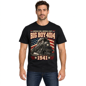 Camiseta Vintage para Hombre con Estampado de Tren, Cuello Redondo, Manga Corta, Algodón, Diseño de Locomotora de Vapor Histórica, Ropa Casual - Product Image 1