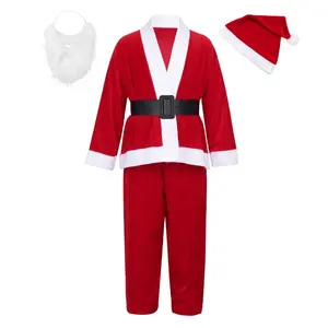 3-14 Boys Christmas Outfit Long Sleeves Tops mit Hat Beard Trousers Belt Set Santa Claus Costume For Party Dress Up