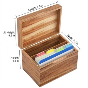 Organisateur de <span class=keywords><strong>cartes</strong></span> d'indexation en bois naturel Landy, boîte de rangement pour recettes en pin massif avec couvercle rabattable, <span class=keywords><strong>cartes</strong></span> catégorisées pour cuisine et maison, vente en gros - Product Image 2