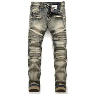 Men's biker suit biker jeans straight new pants zipper solid 2021 new jeans menswear brand jeans