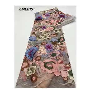 2022 Bester Spitzen lieferant Afrikanische Spitzens toffe 3d Blumen Applique Stickerei Pailletten Perlen Französische Tüll spitze Für Braut stoff