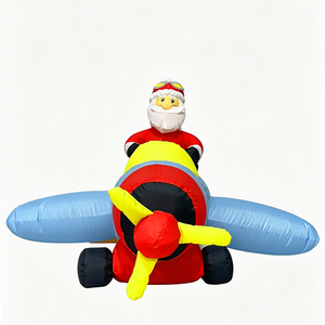 Décoration gonflable de Noël extérieure de 2,4 m : Père Noël en <span class=keywords><strong>avion</strong></span> avec pingouin et cadeau, éclairage LED, pour fêtes de fin d'année - Product Image 4