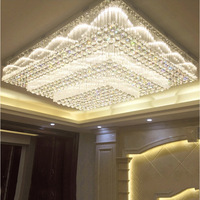 Lustre suspendu moderne personnalisé en cristal K9 LED de grande taille pour hall, mariage, façade d'entreprise, grand hôtel