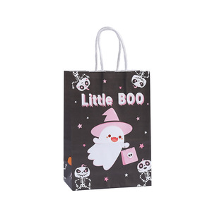 Sacs cadeaux en papier kraft blanc imprimés avec de jolis petits fantômes, série Halloween, en stock, impression couleur, pour bonbons, biscuits, personnalisables - Product Image 5