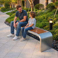 Banc de parc extérieur en acier inoxydable en forme de U, banc de loisirs sans dossier en WPC
