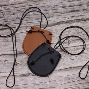 Hands-Free Drawstring Mini Neck <b>Purse</b> PU Leather <b>Small</b> Coin Pouch Fashionable Accessory for Outdoor Travel Shopping - Product Image 4