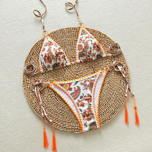 2024 New Style <b>Bikini</b>, Sexy European and American Style, Cross-border Foreign Trade, European and American Printed Lace-up - Product Image 1