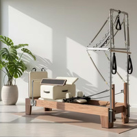 Reformer de Pilates et Yoga en Bois de Noyer Personnalisé avec Roues Silencieuses et Demi-Tourneuse, Marque OBG, Modèle OBG-0528, Garantie 3 Ans, Cuir Personnalisé