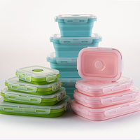 Vaisselle pliable en silicone de qualité alimentaire sans BPA résistant à la chaleur récipient à déjeuner couvercle de stockage extérieur ensembles de vaisselle fonctionnels