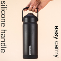 Bouteille d'eau isotherme en acier inoxydable avec couvercle à paille rabattable, gourde de voyage portable pour les sports de plein air