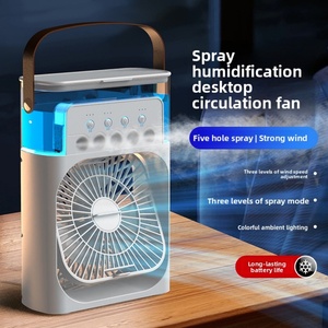 Petit ventilateur électrique à cinq trous pour bureau, dortoir d'étudiant, 5V, vent puissant avec lumière et fonction d'humidification pour usage domestique - Product Image 5