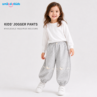 Smiledotkids Pantalon de jogging personnalisé pour enfants, gris, avec patch animal et nœud en dentelle, doux, OEM ODM, pour tout-petits garçons et filles, vente en gros, nouveauté