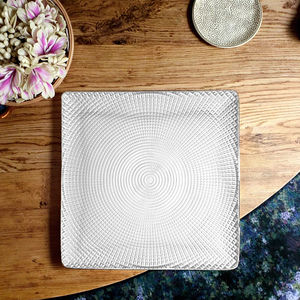 19.5cm/7 pouces Design classique carré Diamante texturé plat en verre pour les occasions de fête - Product Image 4