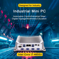Mini PC industriel sans ventilateur Intel Core I7 4650U Ordinateur de bureau pour projecteur 2*RJ45 6*RS232 RS485 RS422 Prise en charge 3G 4G LTE AES-NI