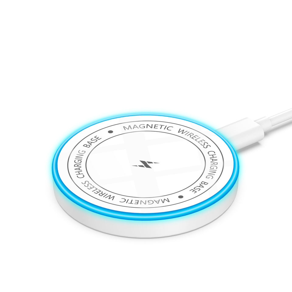Fas Blue Color 15W Magnetic Wireless Charger Fast Charging Pad With Blue Light Strong ...