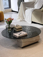 Luxuriöser High-End Wasserwellen-Effekt Gehärtetes Glas Massiver Marmor Farbenfroher Runder Couchtisch Minimalistisches Designer-Modell