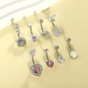 Piercing de moda de acero inoxidable para el cuerpo, joyería circular de doble cabeza, corazón, ombligo, anillos, Piercing de circón, joyería de circón, para el cuerpo, de moda, para el 2017 - Product Image 2