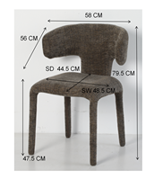 Chaise de salle à manger moderne entièrement recouverte de tissu, chaise d'appoint à dossier incurvé avec pieds en métal et revêtement en chenille pour la maison
