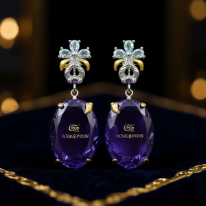 Pendientes de gota de amatista Iorofudn, plata 925, chapado en oro de 18 quilates, diseño de flores, joyería de lujo para fiesta para mujer - Product Image 2