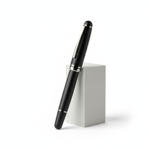 Stylo plume noir mat avec pointe en acier brossé, corps en laiton laqué, logo personnalisé, cadeau d'affaires, 0,5 mm - Product Image 4