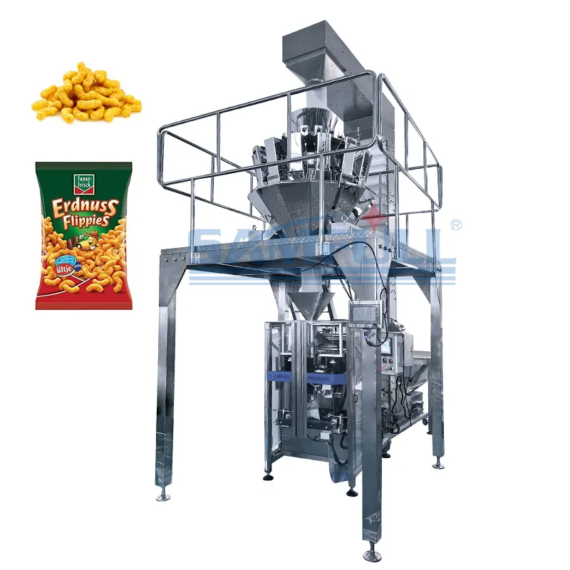 Automatische vertikale Beutel Snack Erdnuss Puffs Verpackungs maschine Erdnuss Flips Verpackungs maschine