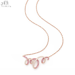 Proveedor de Hong Kong, Collar de Oro Blanco Sólido de 18K con Diseño Curvo, Diamantes Naturales y Zafiro Rosa Natural, Regalo para Mujer - Product Image 2