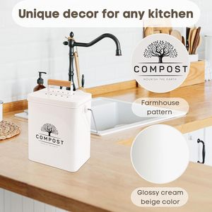 Poubelle à déchets alimentaires compostable de 1.7 gallons, 6L, poubelle à composter rectangulaire en métal avec couvercle filtre à charbon et poignée en <span class=keywords><strong>bois</strong></span> - Product Image 3
