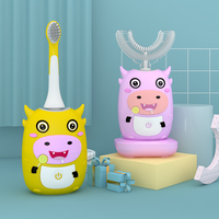 Cepillo de Dientes Eléctrico Inteligente en Forma de U con Diseño de Dibujos Animados Personalizado para Niños, Cepillo de Dientes con Carga Inalámbrica para Niños